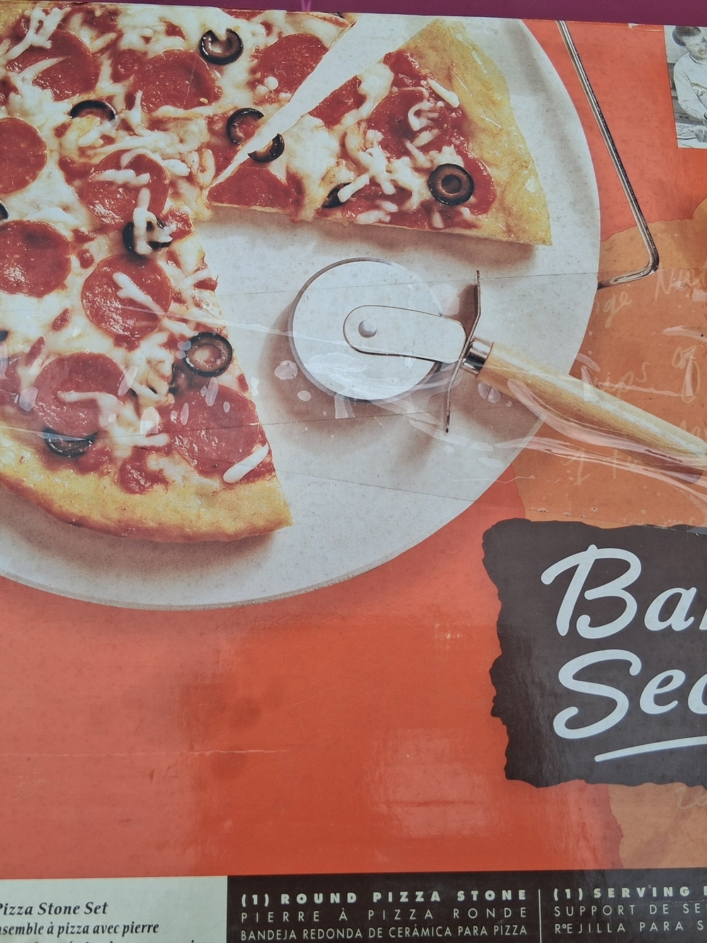 Round Pizza Stone with Pizza Cutter - Orange